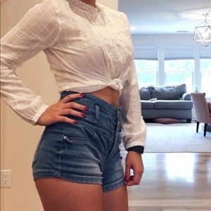 white lacy long-sleeved blouse